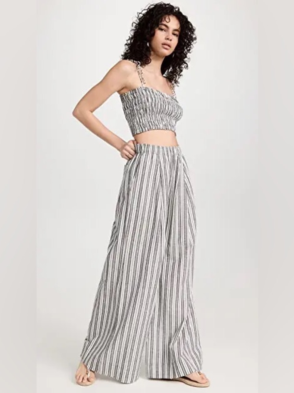 Apiece Apart Wide Leg Striped Linen-Blend Pants in Black and White Size M - Picture 2 of 7